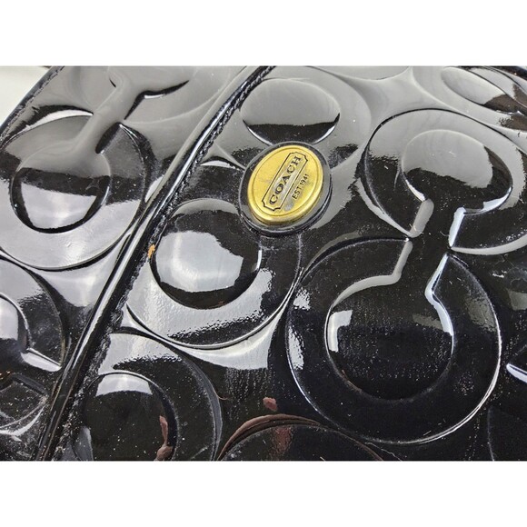 Coach Peyton Op Art Embossed Patent Carryall Double Zip F24607 Handbag Purse - Picture 6 of 13